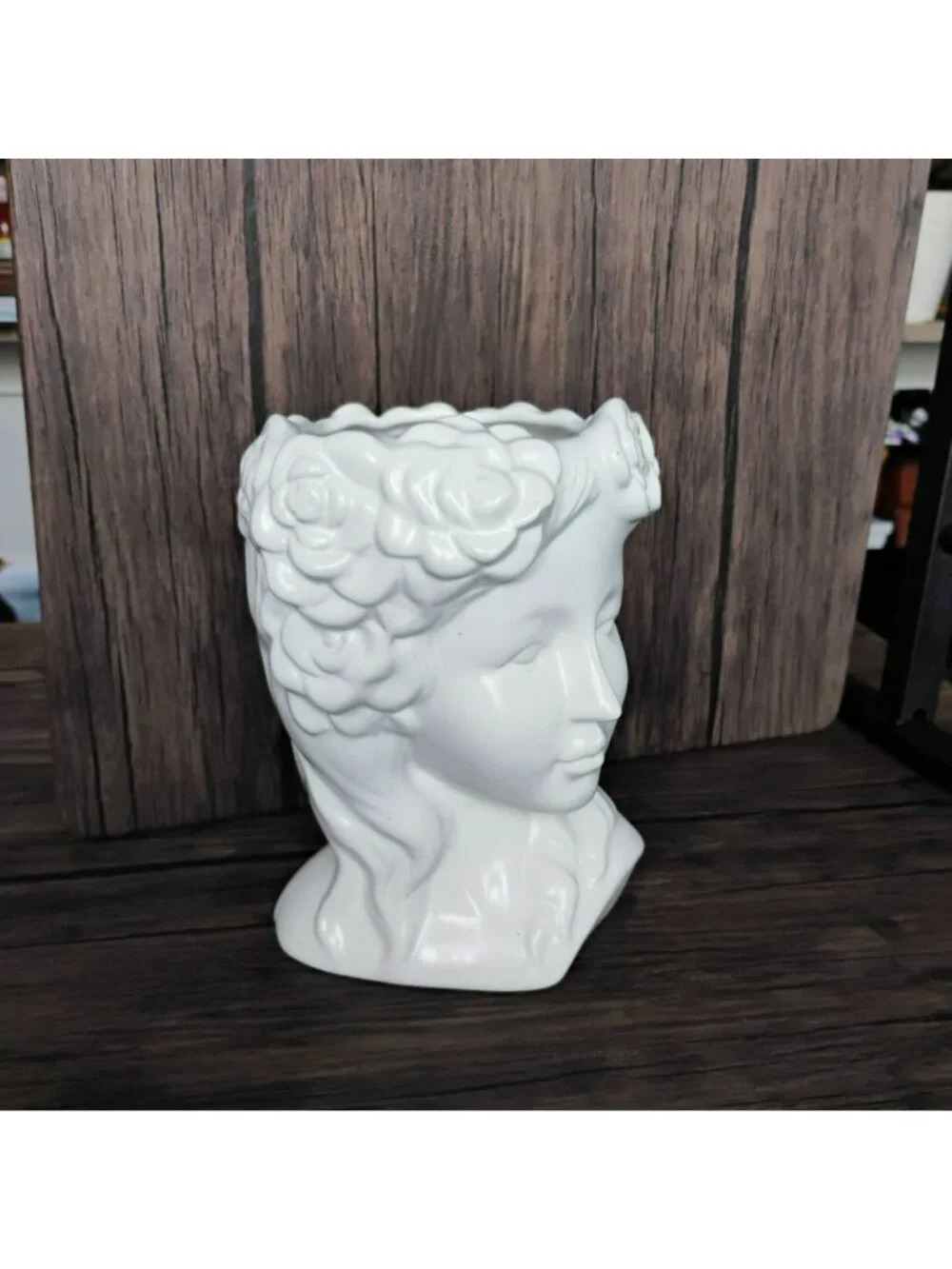 White Ceramic Goddess Bust Lady Head Vase Planter 8
